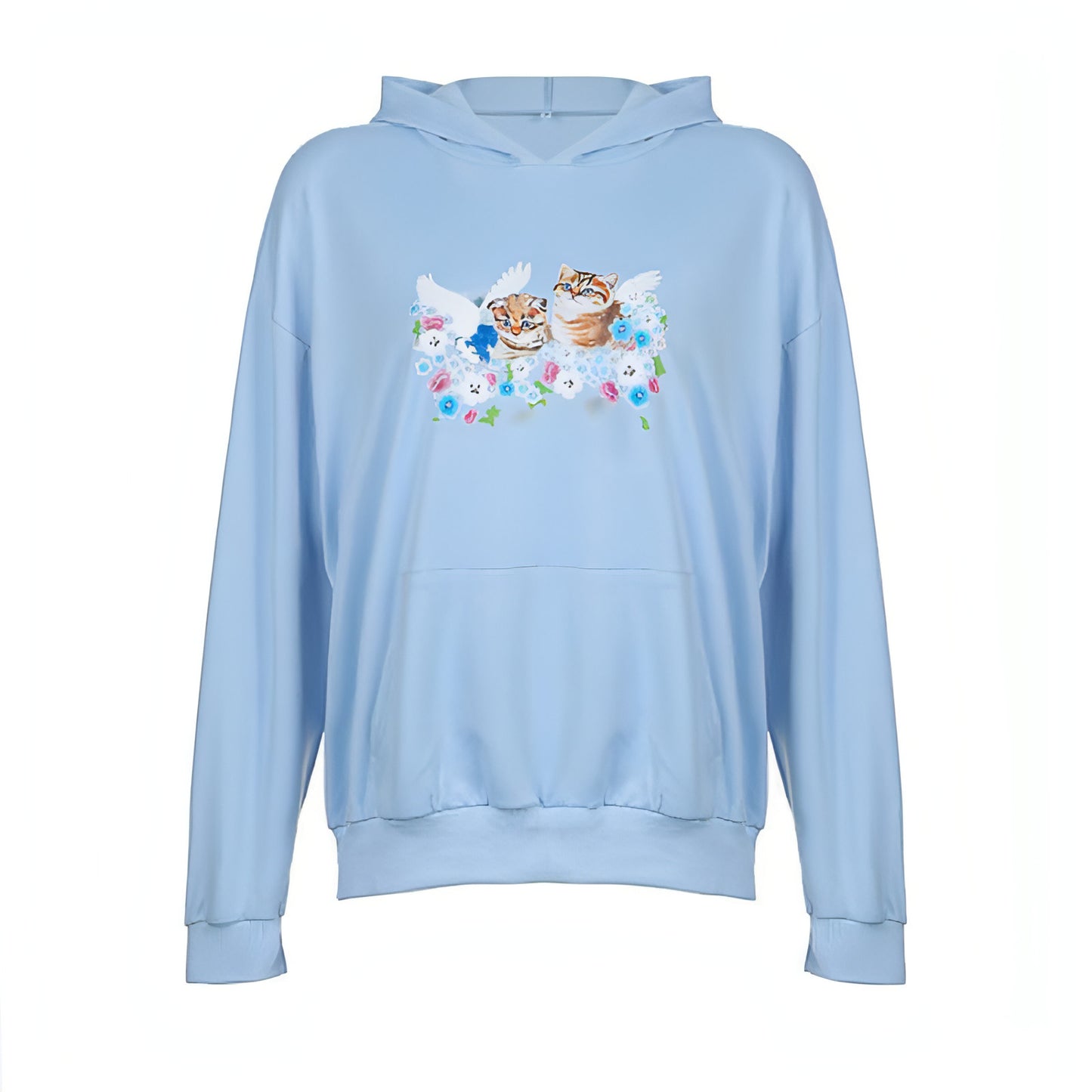 Cat Print Hooded Loose Pullover Long Sleeve Casual Sweater Women