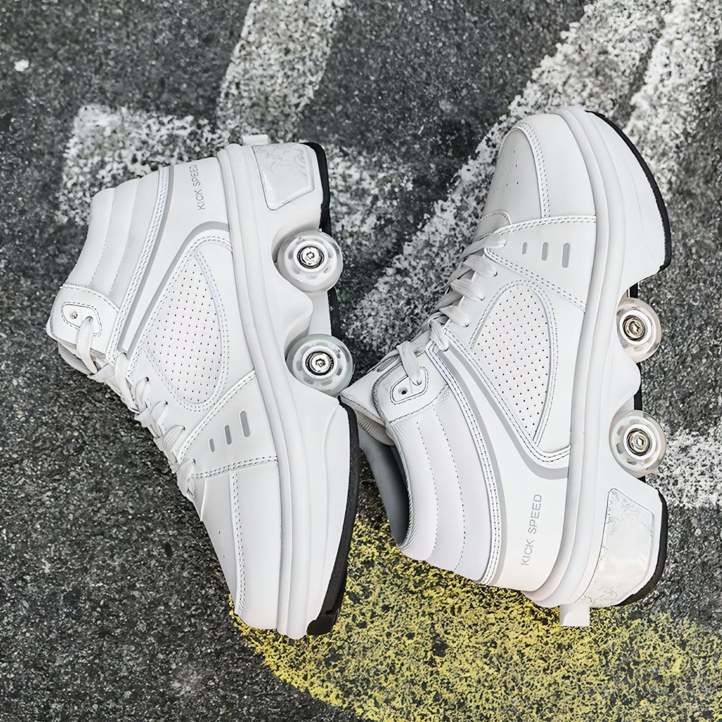 Bom produto patins de rolos de uso duplo, sapatos deformados, patins de rolos de linha dupla