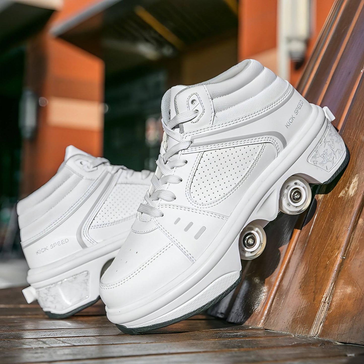 Bom produto patins de rolos de uso duplo, sapatos deformados, patins de rolos de linha dupla