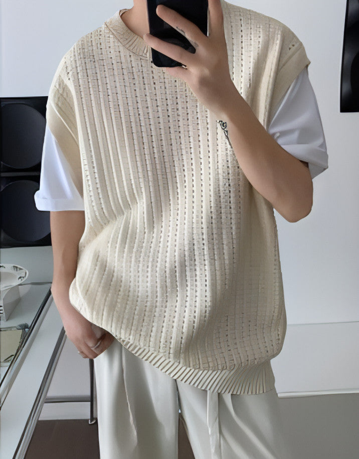 Vintage American Hollow-out Design Sweater Vest Men
