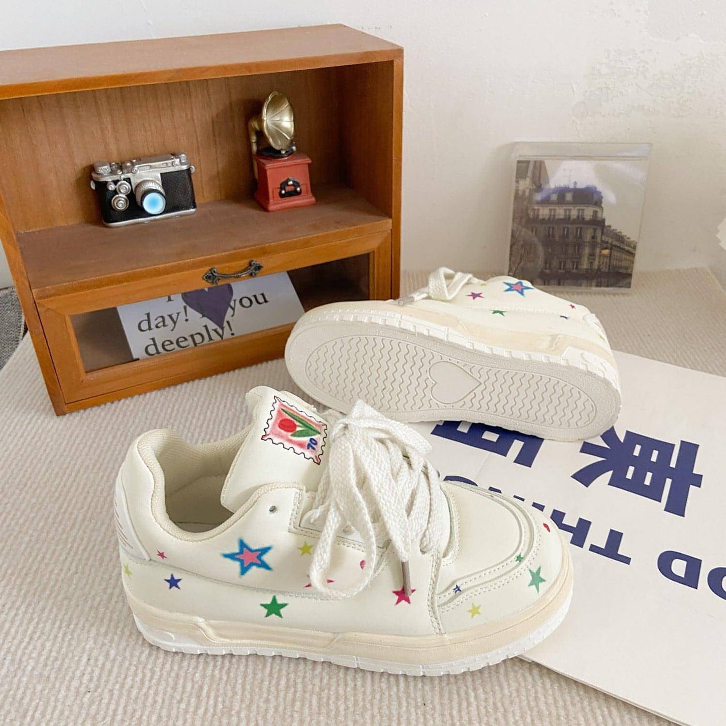 New Leather Flat Platform Sneakers