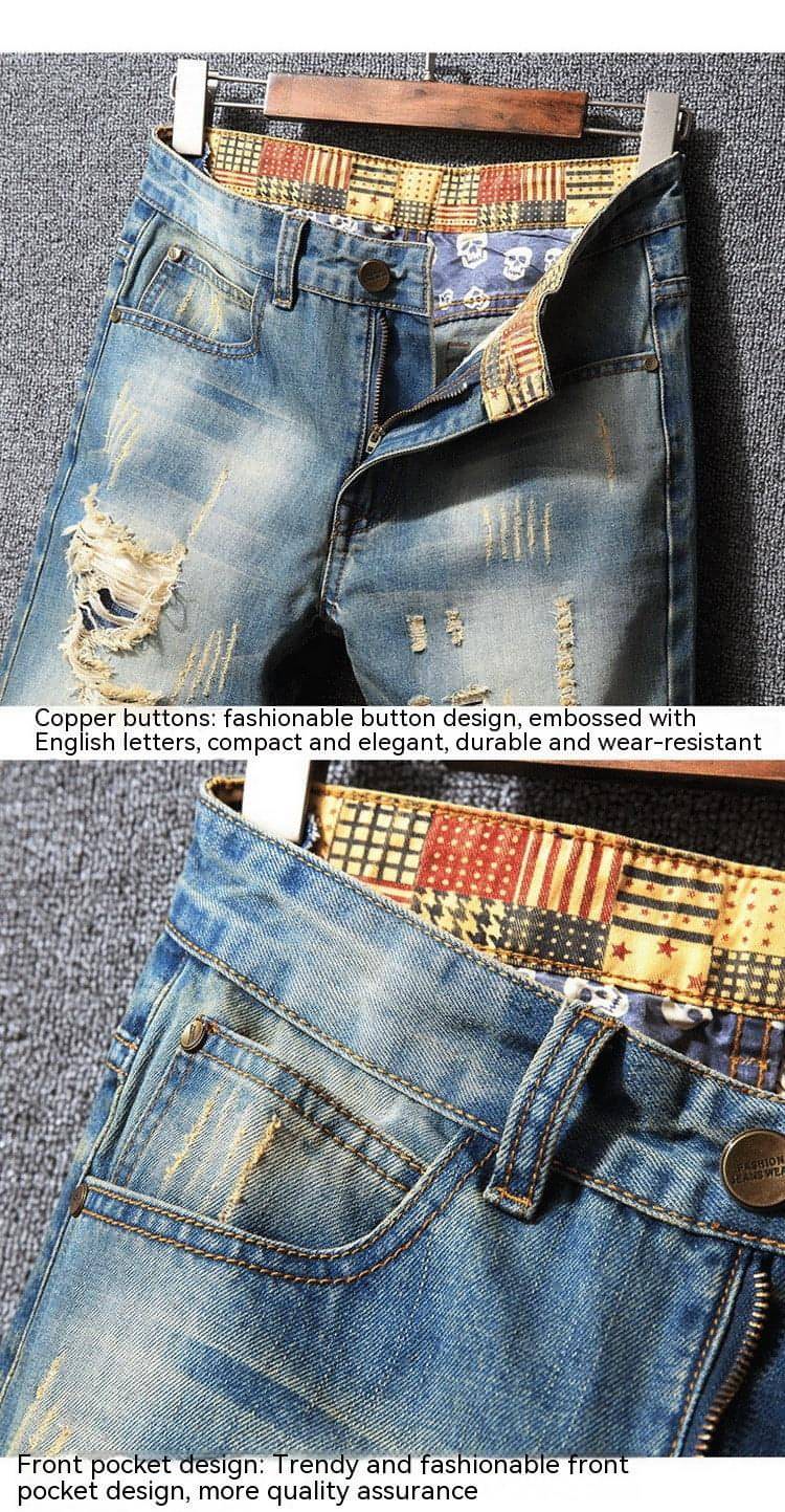 Hong Kong Style Ripped Jeans American Casual Loose Men