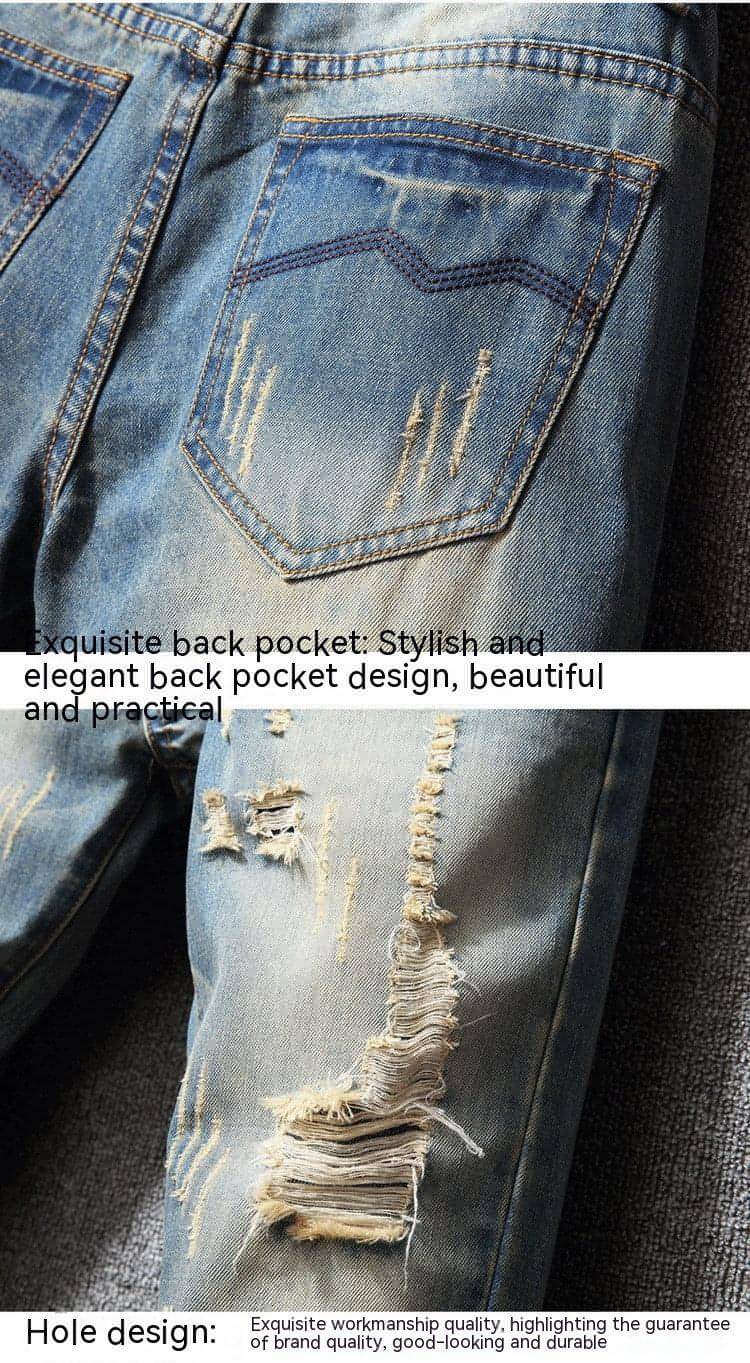 Hong Kong Style Ripped Jeans American Casual Loose Men