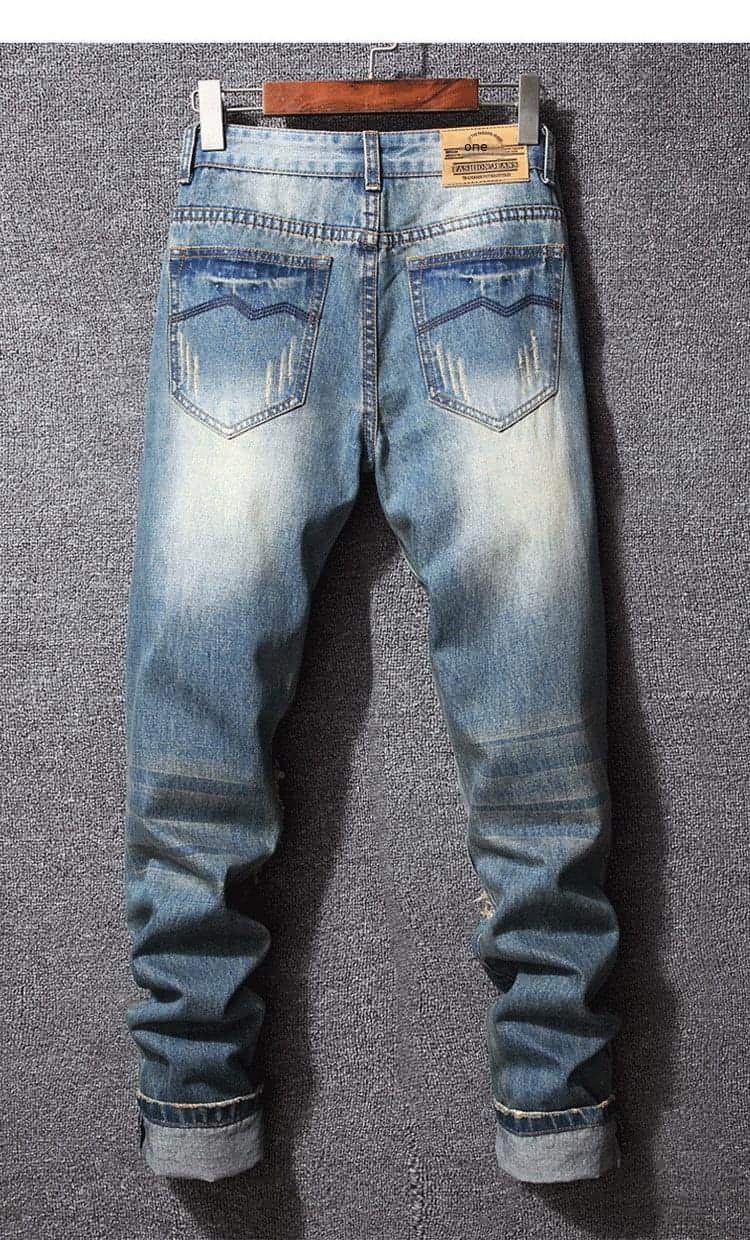 Hong Kong Style Ripped Jeans American Casual Loose Men