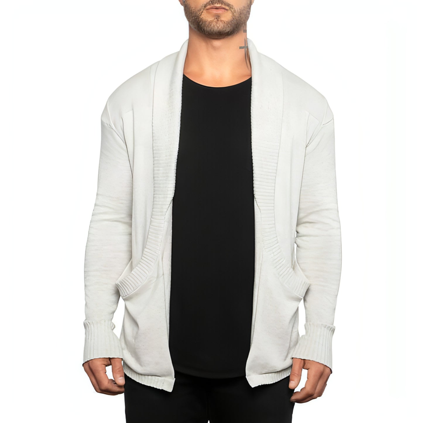 Solid Color Cardigan Sweater With Pockets Casual Men's Long-sleeved