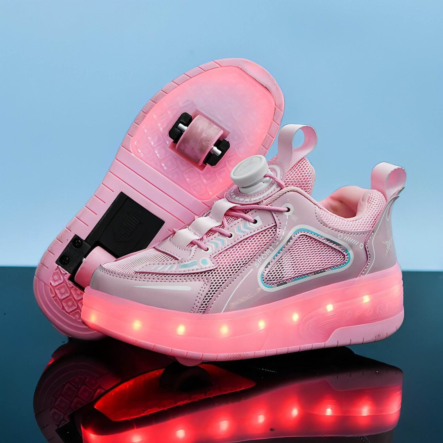 Mesh Double Wheel Heelys Childrening Luminous Charging Skate Shotos de skate de skate