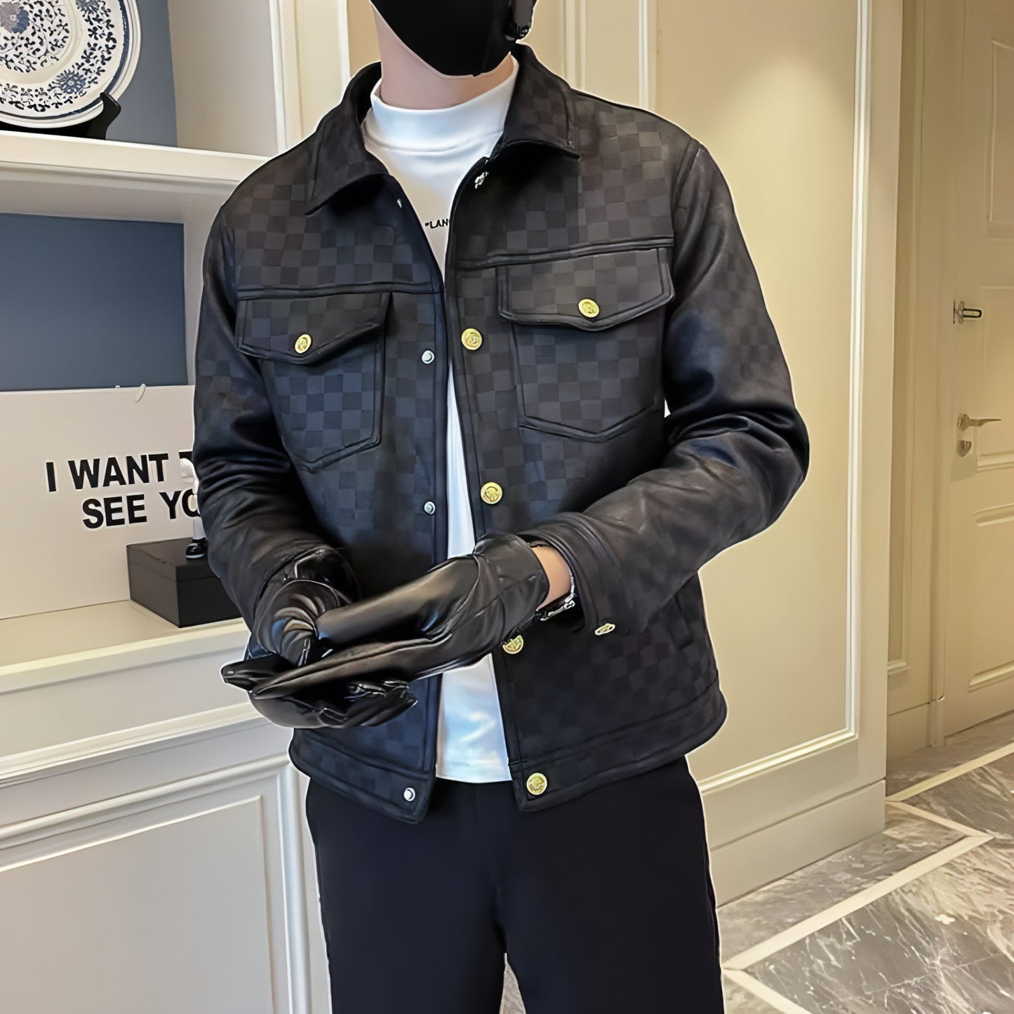 Chaqueta de cuello de primavera y otoño de moda para hombre
