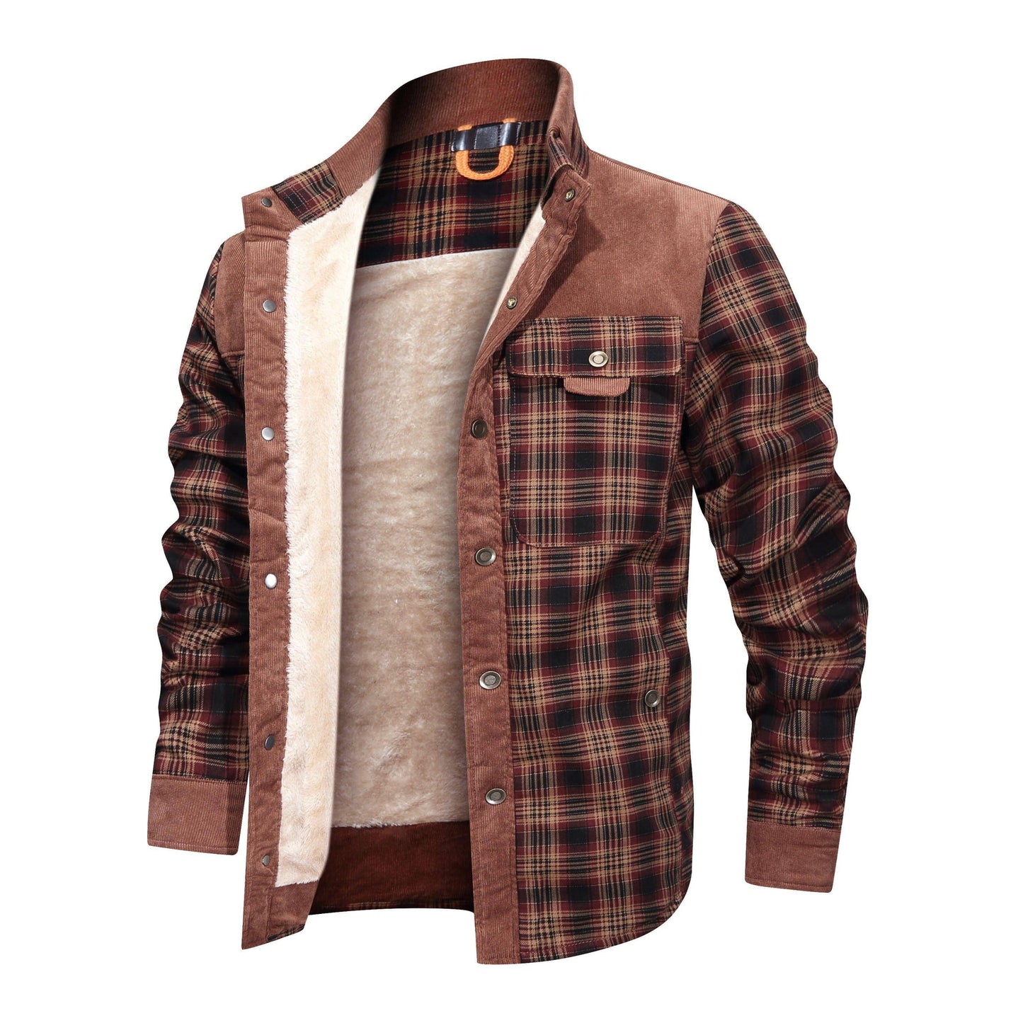 Verdickte Jacke mit klassischem kariertem Flauschfleece-Innenfutter