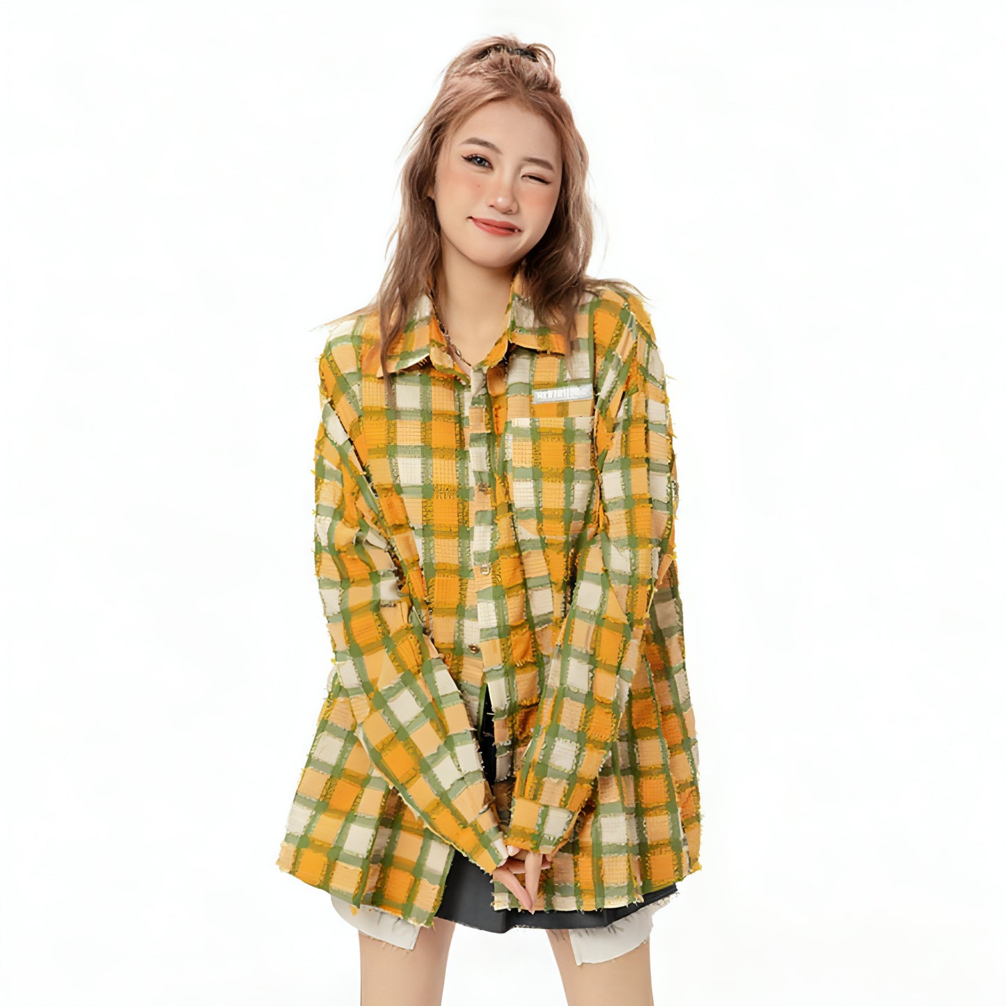Loose Casual High Street Frayed Design Lapel Women DressShirt