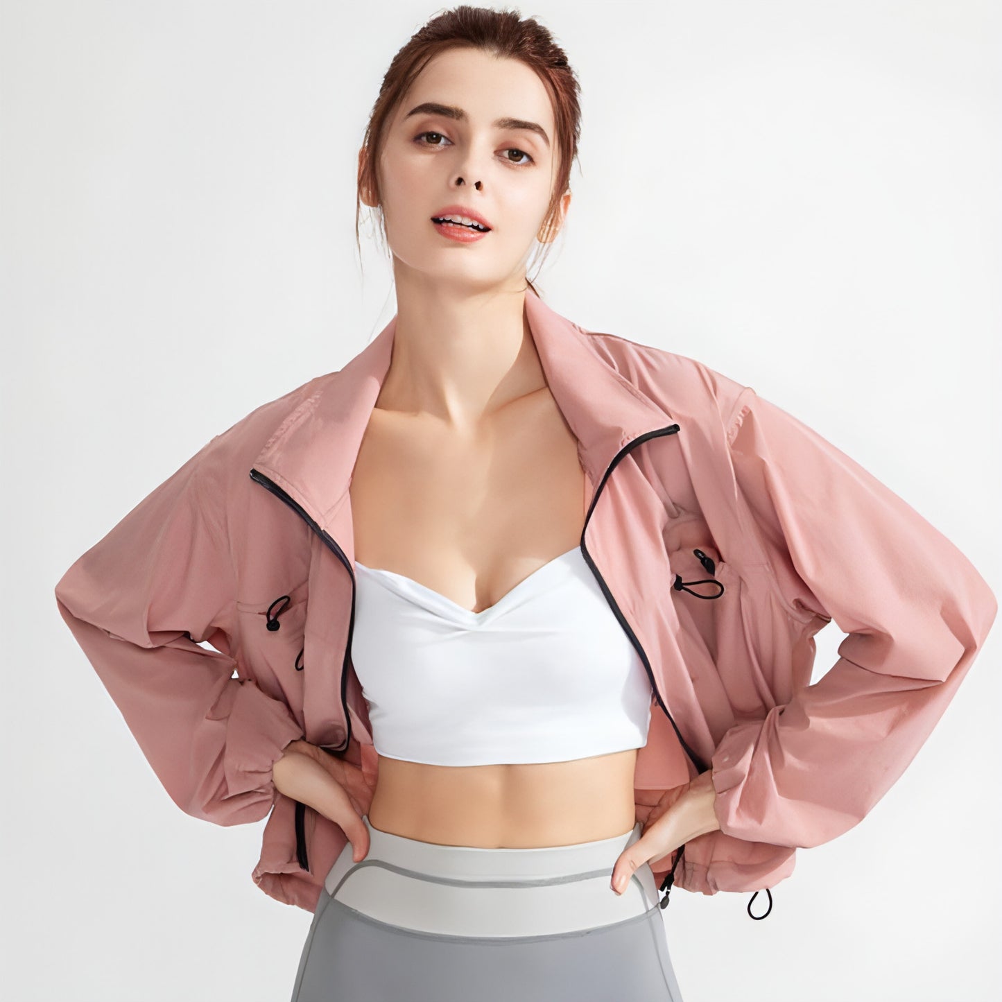 New Pocket Zipped Sports Coat Sun-proof Yoga Jacket Quick-drying Running Outdoors Workout Clothes Long-sleeved Top For Women