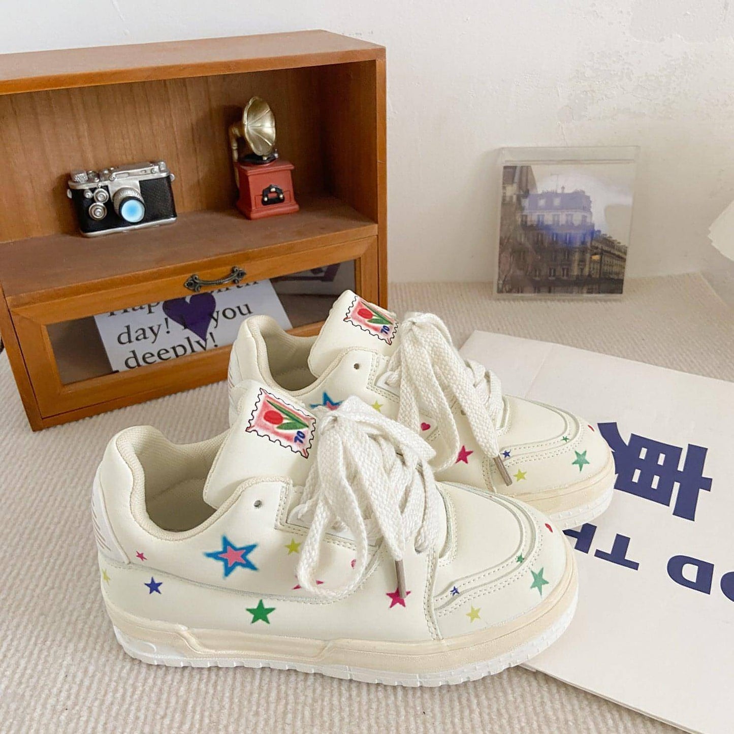 New Leather Flat Platform Sneakers