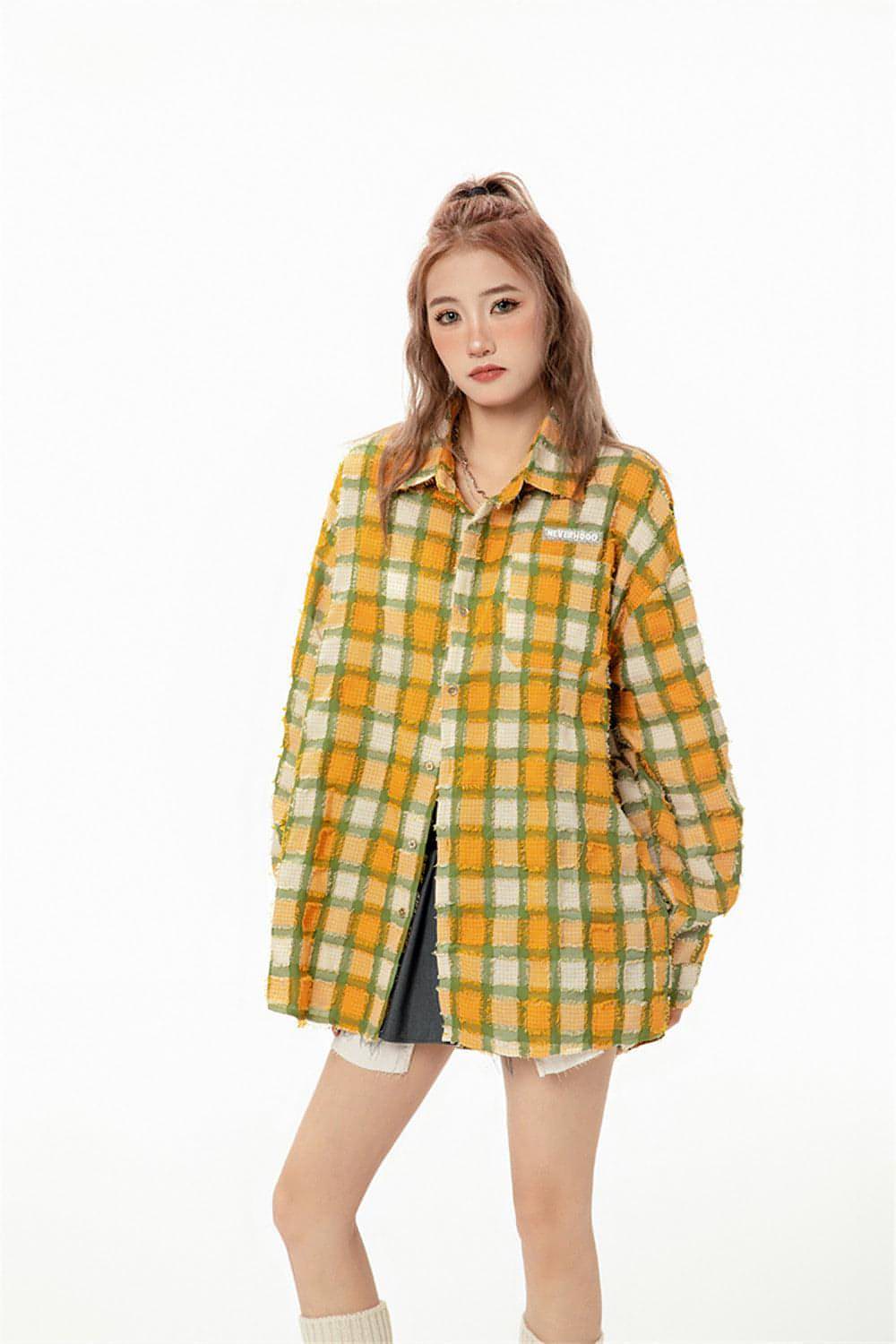 Loose Casual High Street Frayed Design Lapel Women DressShirt
