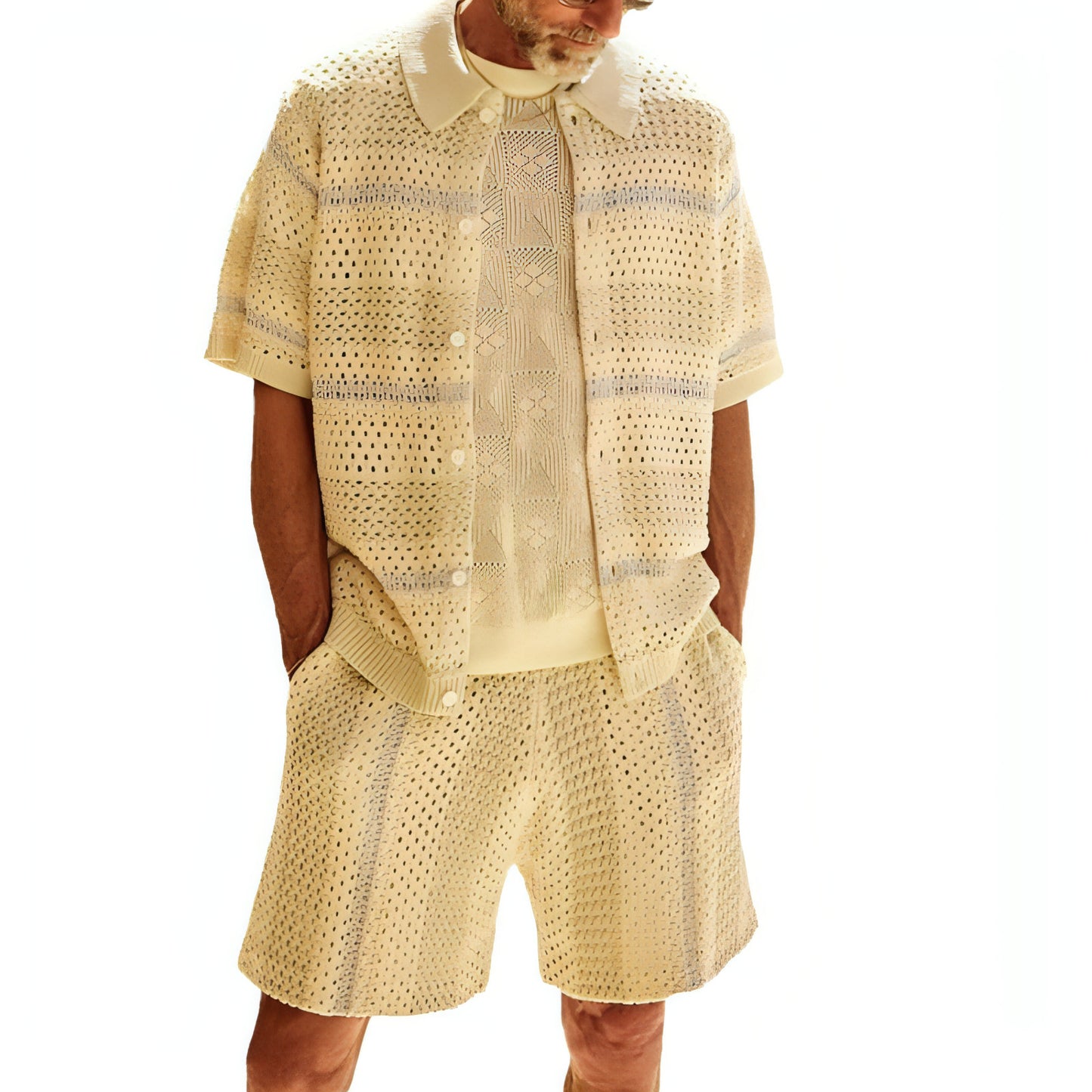 Knitted Sweater Shorts Color Matching Two-piece Suit Men