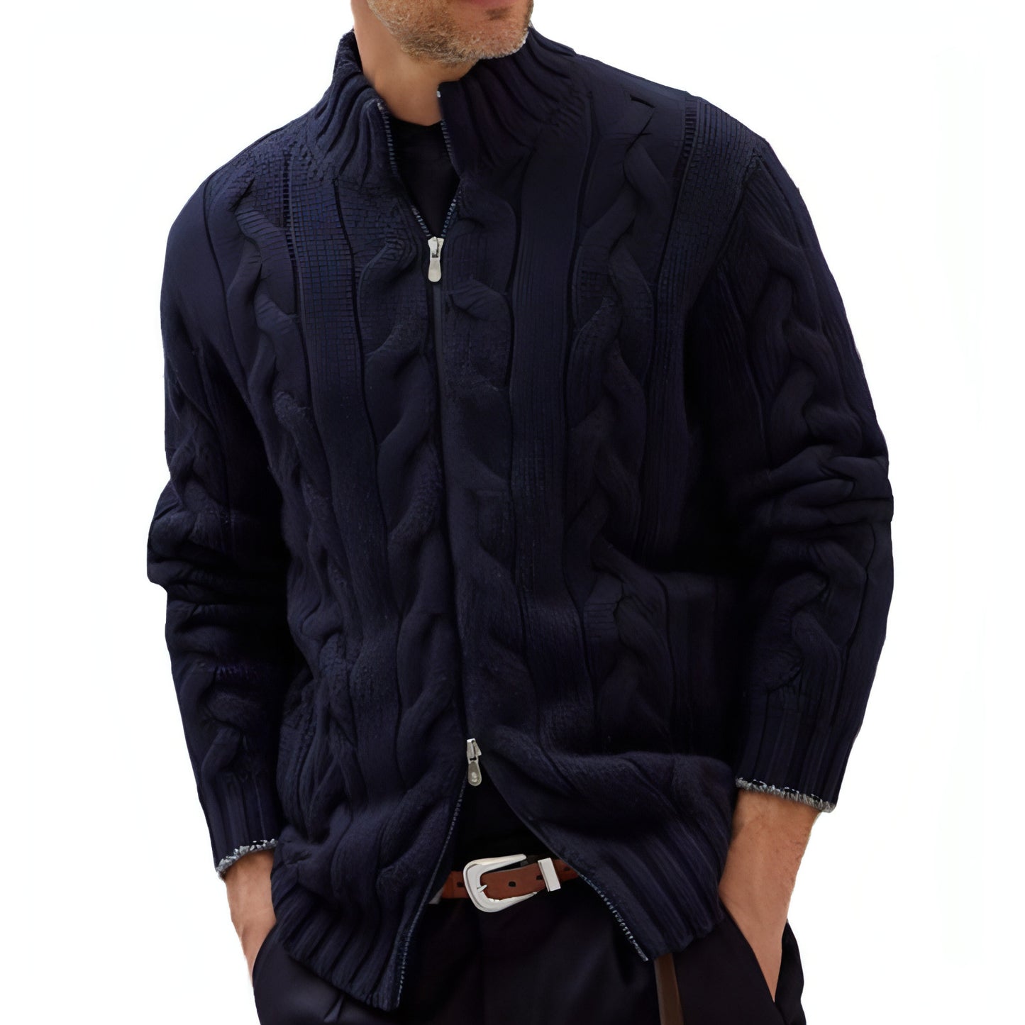 A.1 Chaqueta de punto con cremallera de color liso para hombre