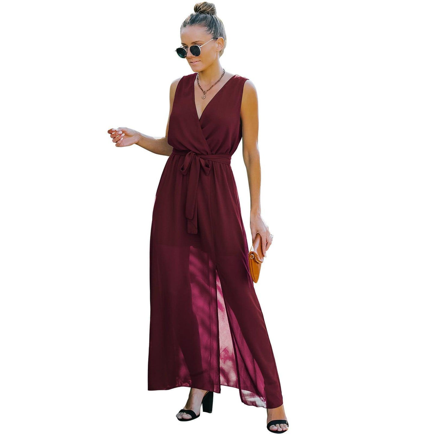 European And American V Neck Dress Women's Long Skirt