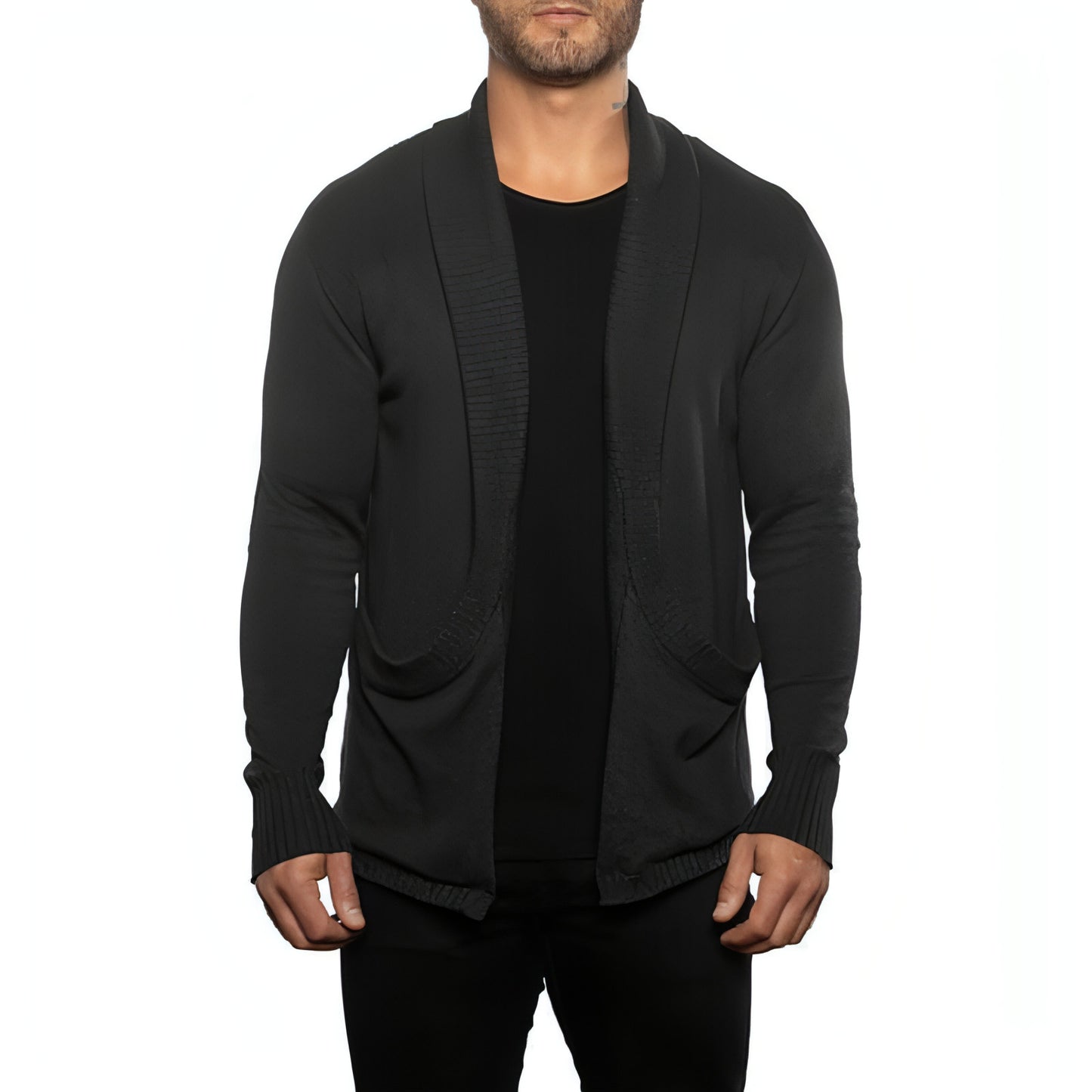 Solid Color Cardigan Sweater With Pockets Casual Men's Long-sleeved