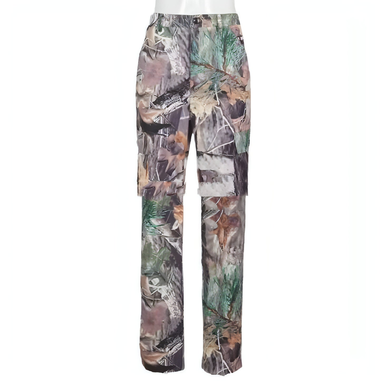 Loose Casual Women Pants With Leaf Print Pockets (Jeans)