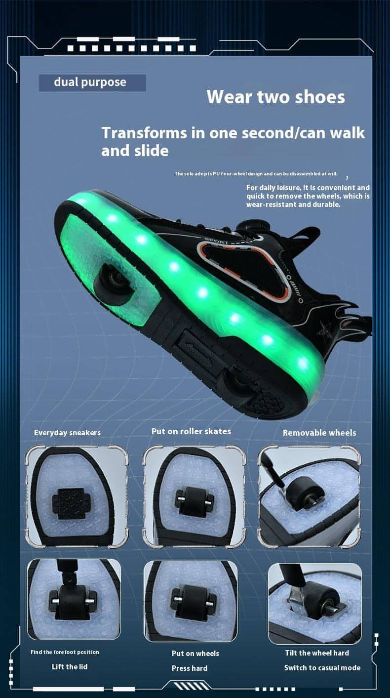 Mesh Double Wheel Heelys Childrening Luminous Charging Skate Shotos de skate de skate