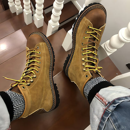 Autumn And Winter Men's Round Toe Fashion Casual Leather Shoes Martin Boots