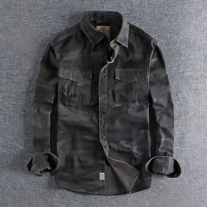 Gewaschenes Camouflage American Overalls Langarmhemd Herren