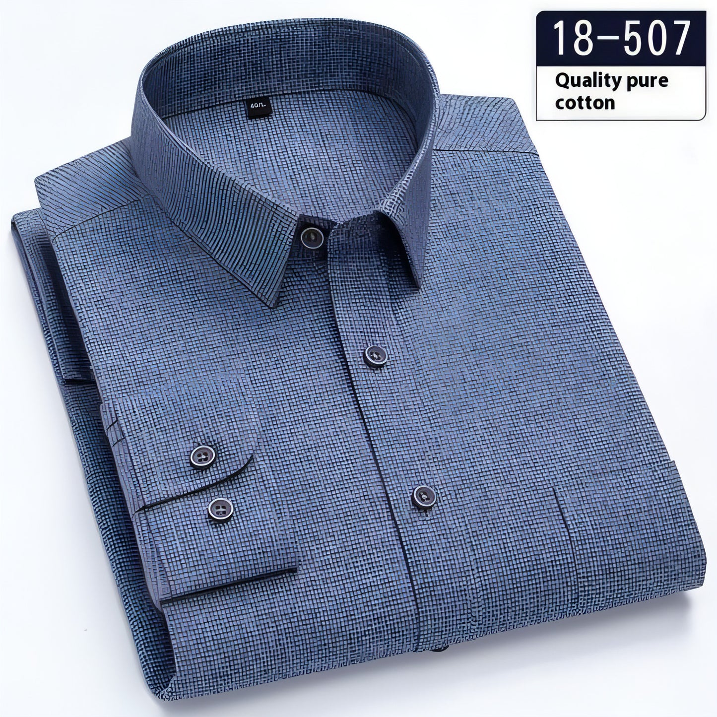 Camisa de vestido de bolso de bolso sólido de manga comprida masculina