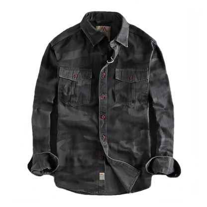 Gewaschenes Camouflage American Overalls Langarmhemd Herren