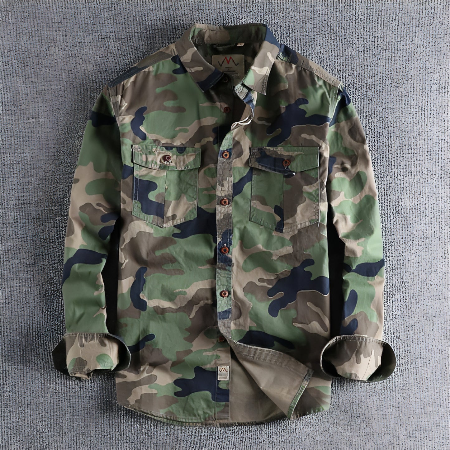 Gewaschenes Camouflage American Overalls Langarmhemd Herren
