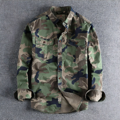 Gewaschenes Camouflage American Overalls Langarmhemd Herren