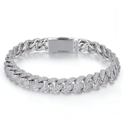 Silver Cuban Bracelet Or Necklace With Moissanite Diamonds