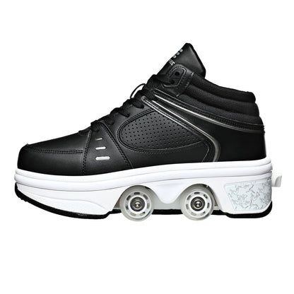 Bom produto patins de rolos de uso duplo, sapatos deformados, patins de rolos de linha dupla