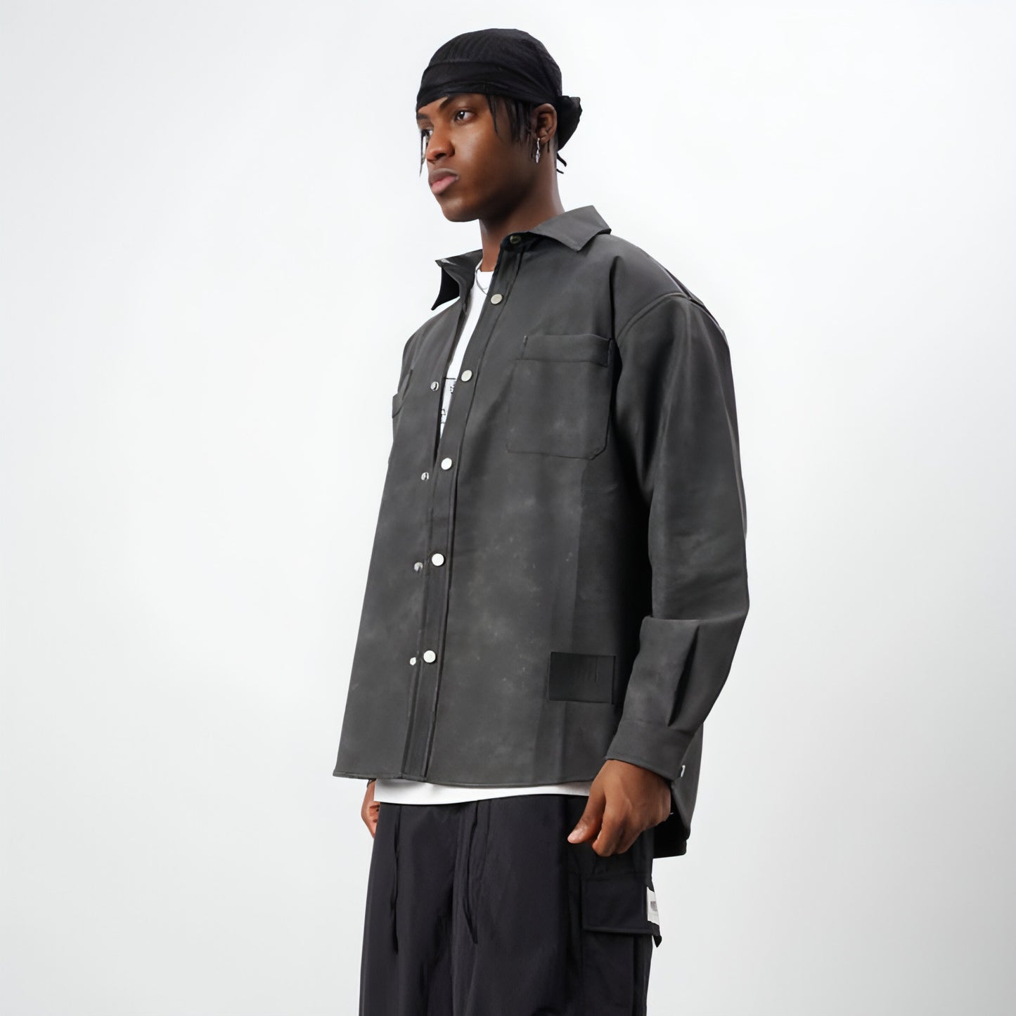 Retro Street Style Ausgewaschenes PU Leder Hemd Herren