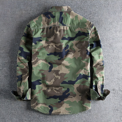Gewaschenes Camouflage American Overalls Langarmhemd Herren