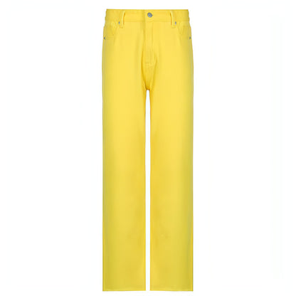 Net Red Colored High-Waist Jeans Women