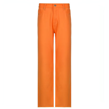 Net Red Colored High-Waist Jeans Women