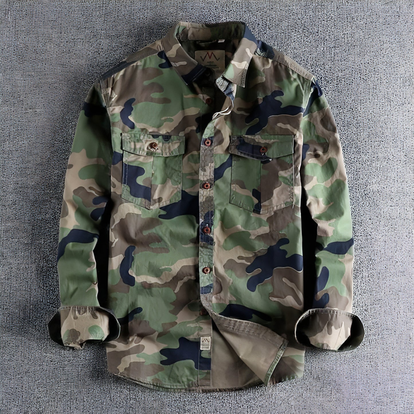Gewaschenes Camouflage American Overalls Langarmhemd Herren
