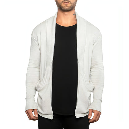 Solid Color Cardigan Sweater With Pockets Casual Men's Long-sleeved
