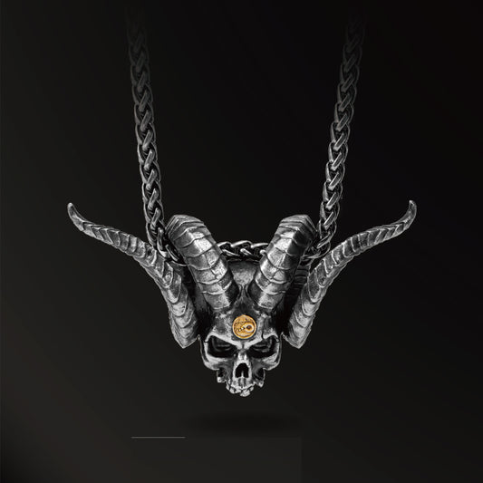 Magaraci™ 925 Silver Antique Pendant Inlaid With 18k Gold Punk Necklace