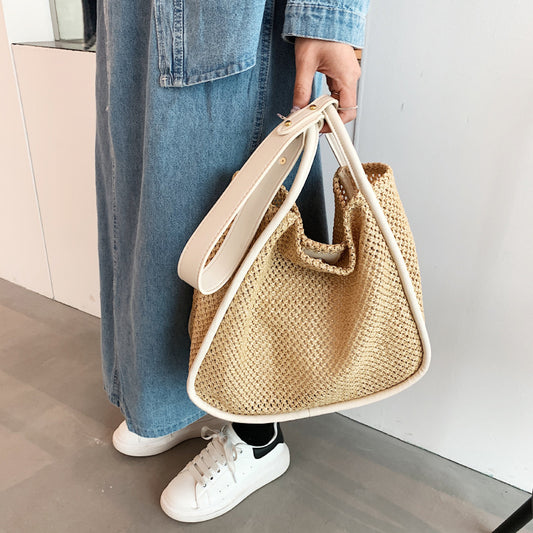 WeaveEase™ – Two-Tone Contrast Woven Shoulder Bag