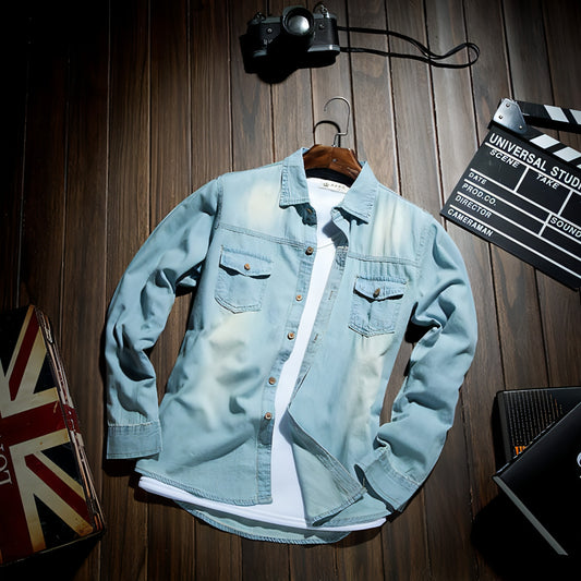 Camisa vaquera de manga larga, estilo ajustado, para hombre