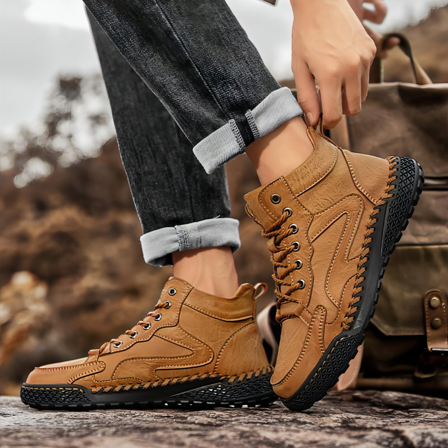 Winter Plush Insulated High Top Leather Shoes Men
