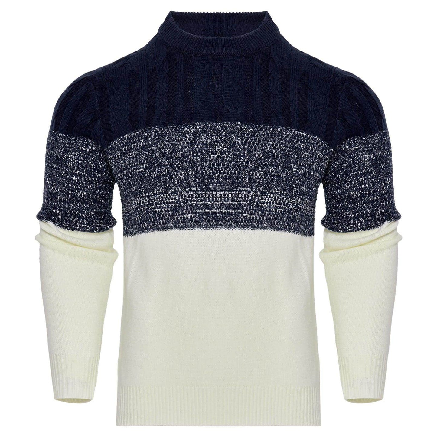Men's Casual Color Block Long Sleeve Cable Knit Pullover Sweater