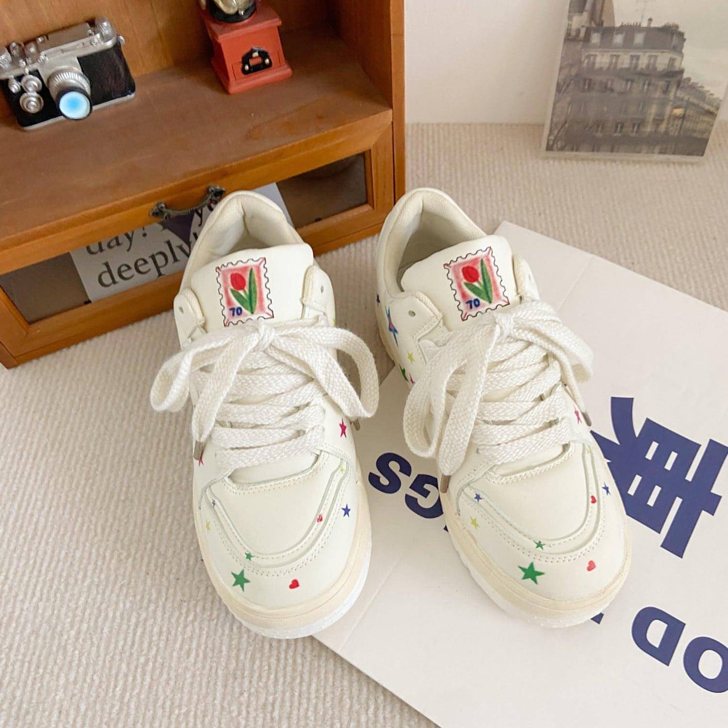 New Leather Flat Platform Sneakers