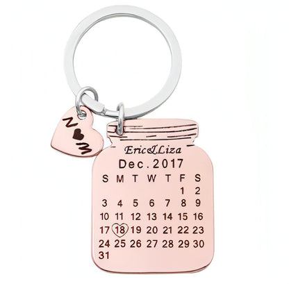 Personalized Heart-Shaped Calendar Keychain – Custom Engraved Date & Name