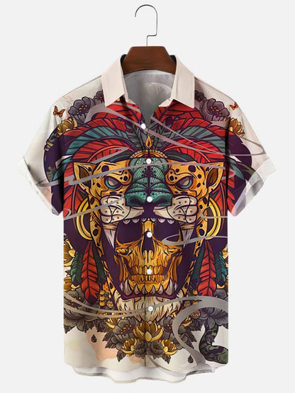 Herrenhemd mit Totenkopf- und Rosen-Print