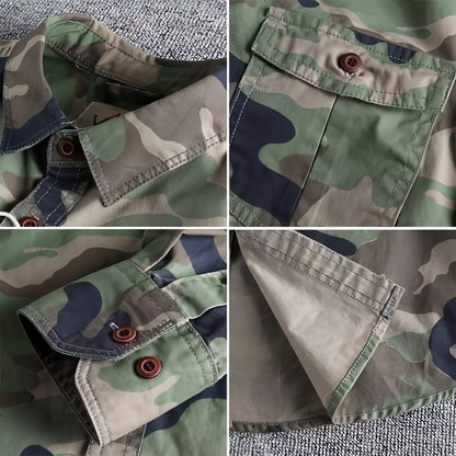 Gewaschenes Camouflage American Overalls Langarmhemd Herren