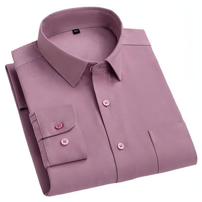Camisa de vestido de bolso de bolso sólido de manga comprida masculina