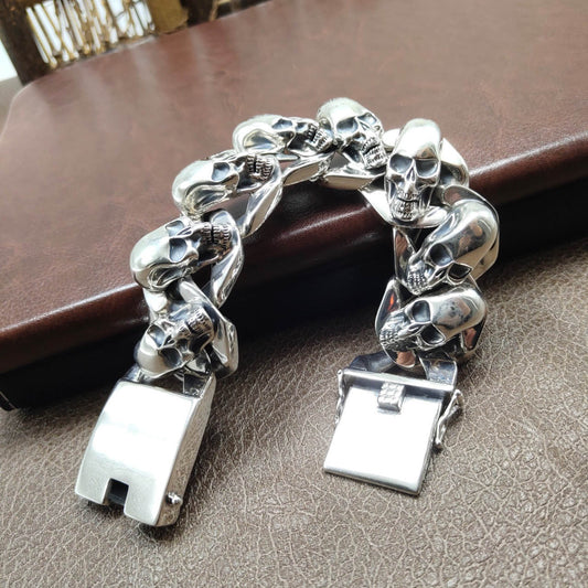 S925 Personality Feather Skull Bracelet For Men
