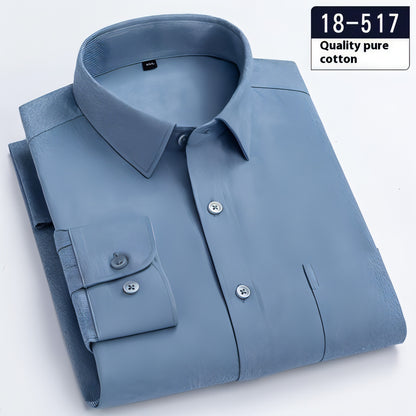 Camisa de vestido de bolso de bolso sólido de manga comprida masculina