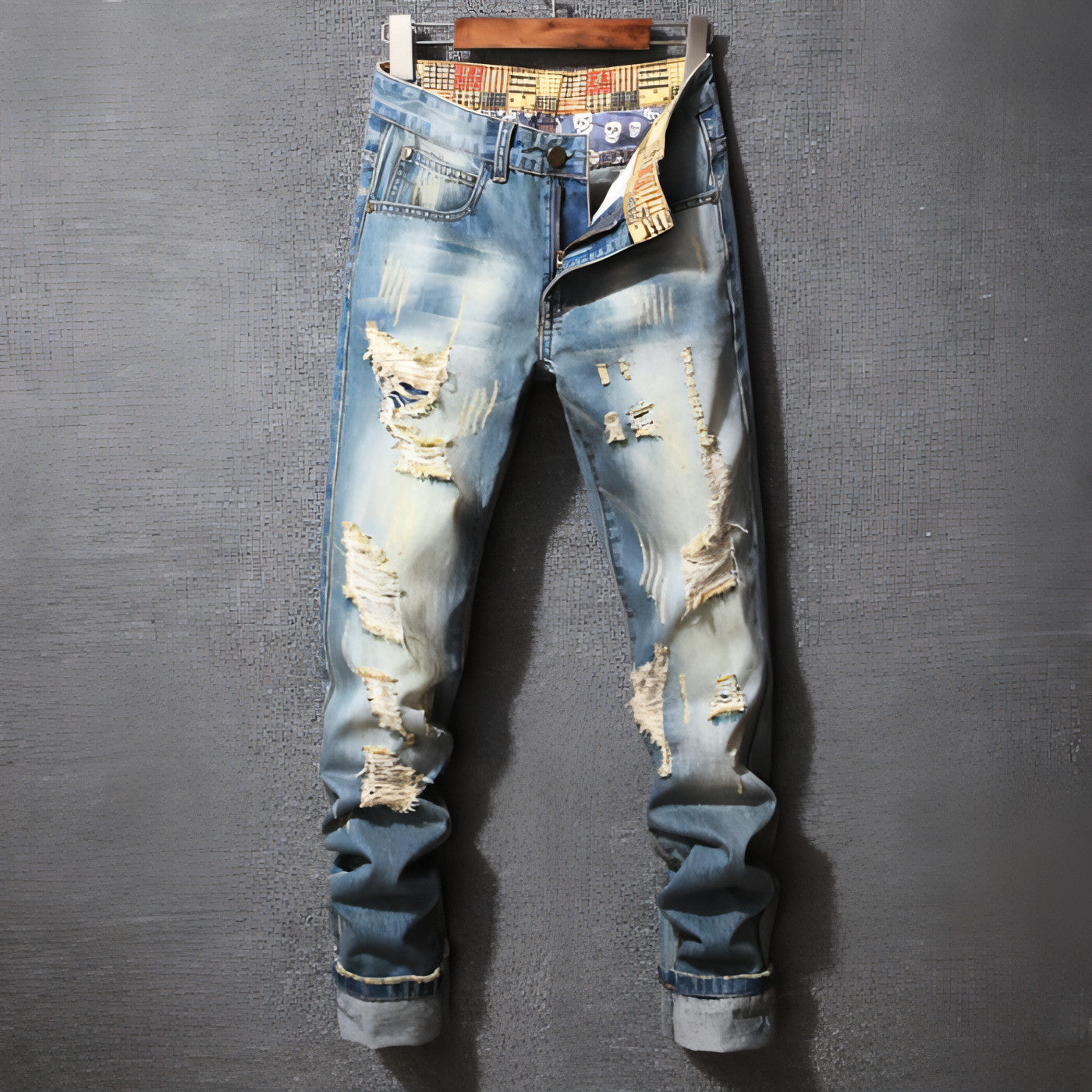 Hong Kong Style Ripped Jeans American Casual Loose Men