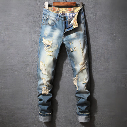 Hong Kong Style Ripped Jeans American Casual Loose Men